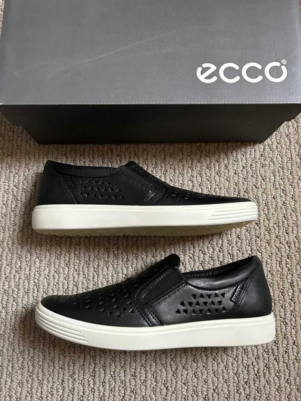 Ecco Black Perforated Leather Slip-On Sneakers with White Sole - Picture 5 of 5